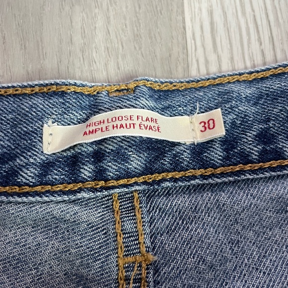 Levi Denim Blue Distressed Wide Leg Jeans - Picture 2 of 4